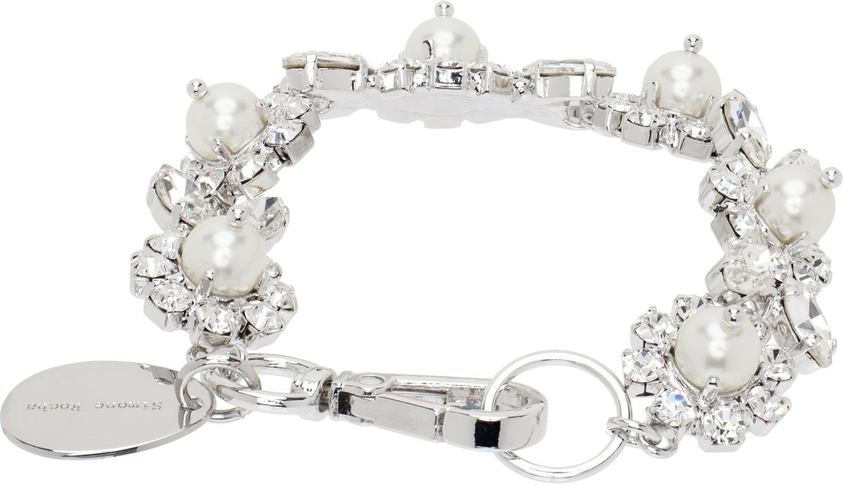Simone Rocha Silver Pearl & Crystal Daisy Floret Bracelet