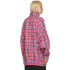 Balenciaga Pink Flannel Checkered Oversized Zip-Up Jacket