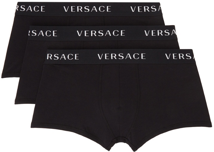 Photo: Versace Underwear Three-Pack Black Logo Boxers