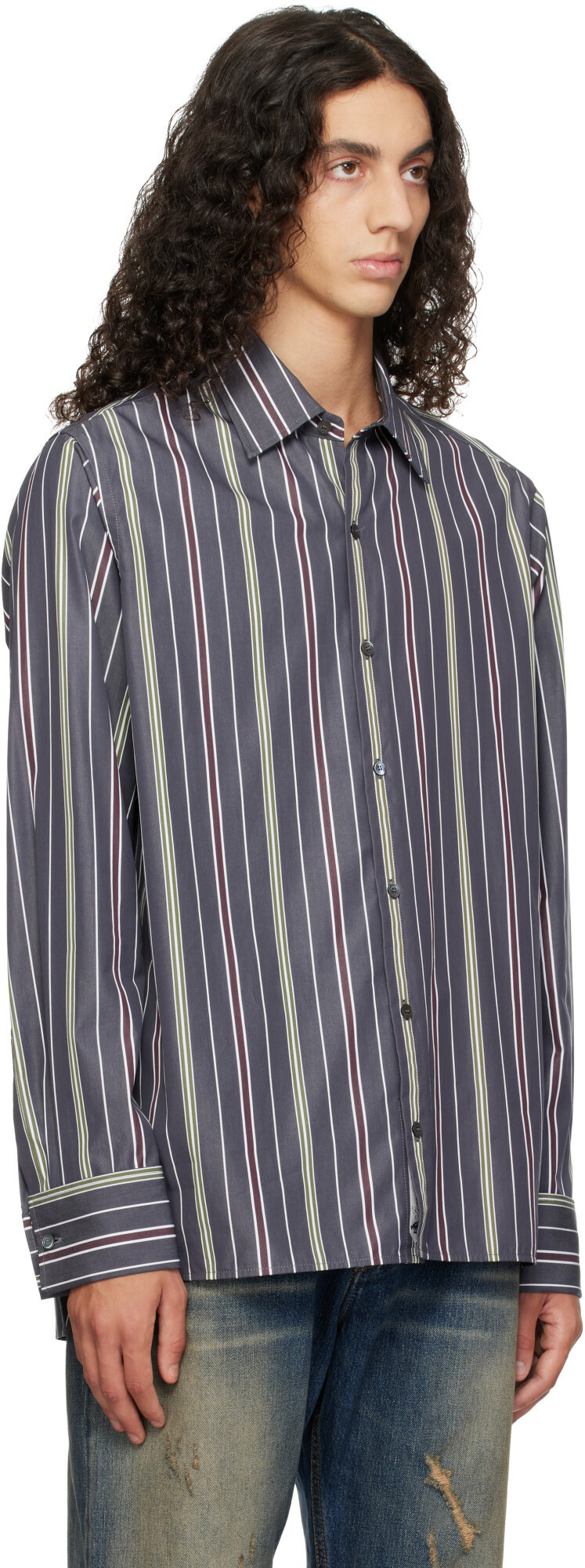 Lanvin Gray Straight-Cut Striped Shirt