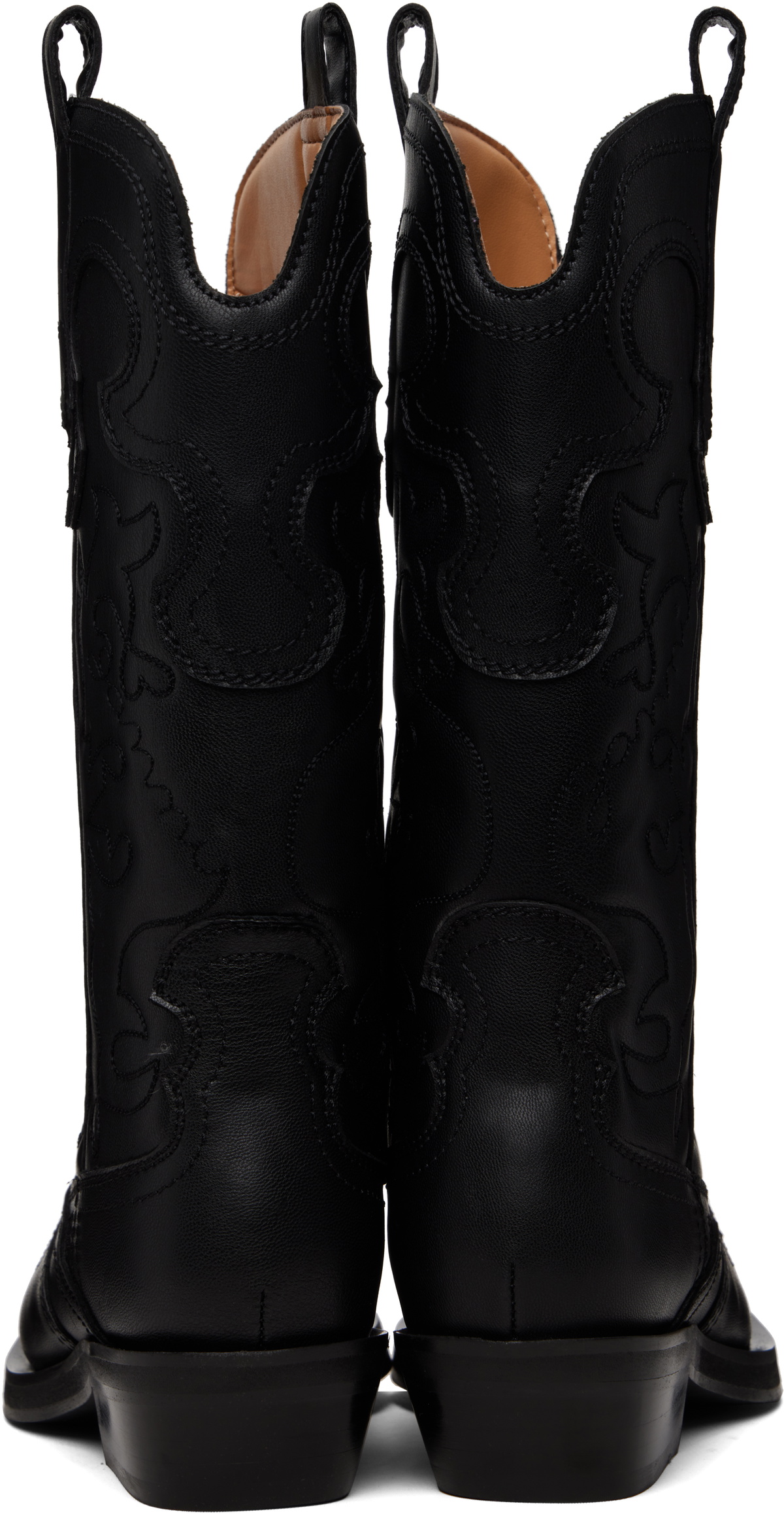 GANNI Black Mid Shaft Embroidered Western Boots
