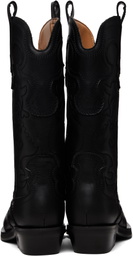 GANNI Black Mid Shaft Embroidered Western Boots