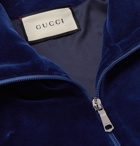 Gucci - Oversized Logo-Appliquéd Webbing-Trimmed Piped Velvet Track Jacket - Blue