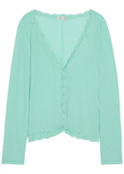 Free People Big Love Lace-trim Knit Cardigan Light Blue