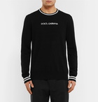 Dolce & Gabbana - Slim-Fit Contrast-Tipped Logo-Embroidered Virgin Wool Sweater - Men - Black