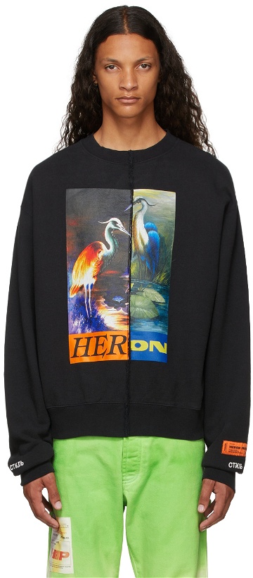 Photo: Heron Preston Black Split Herons Print Sweatshirt