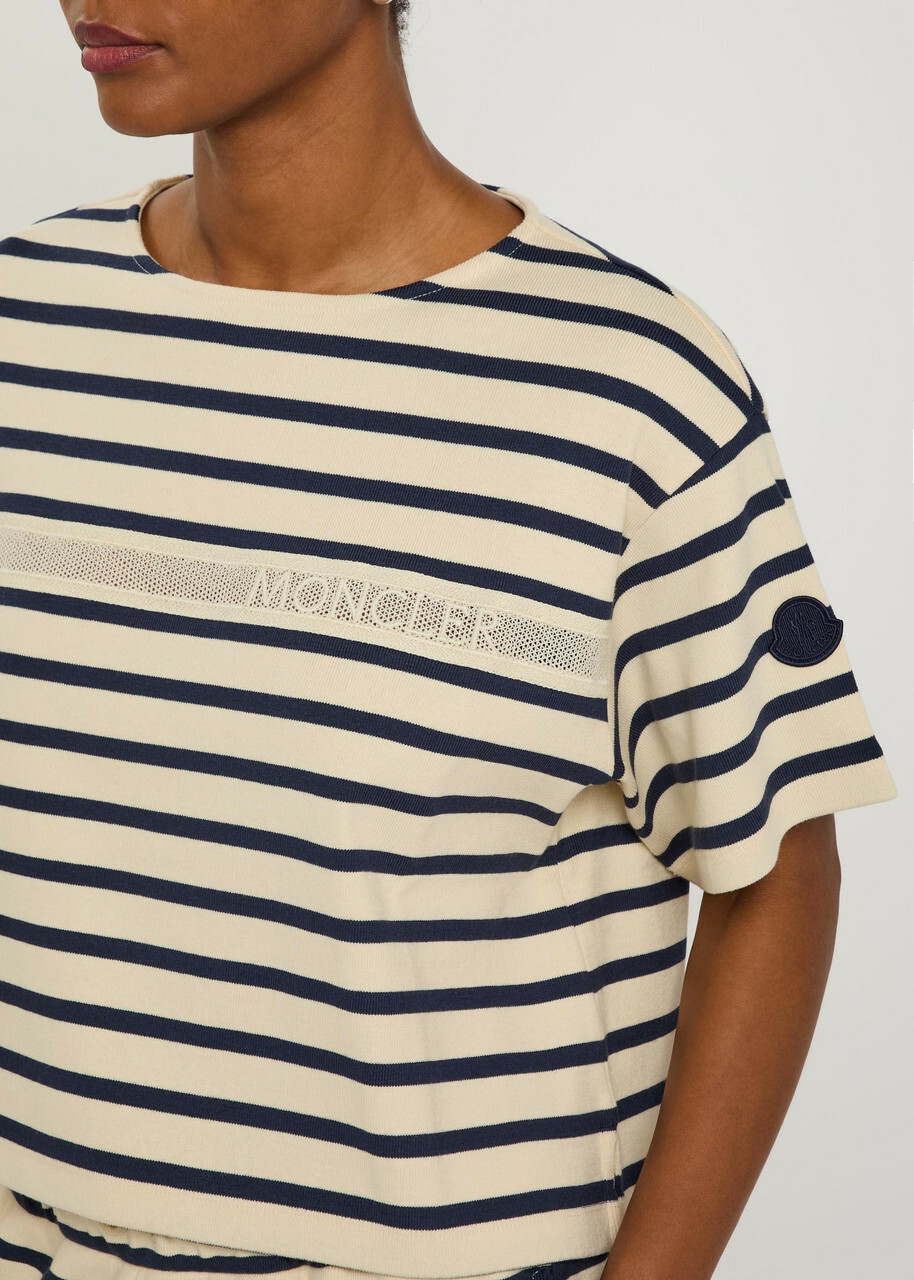 Moncler Striped Cotton T-shirt Beige