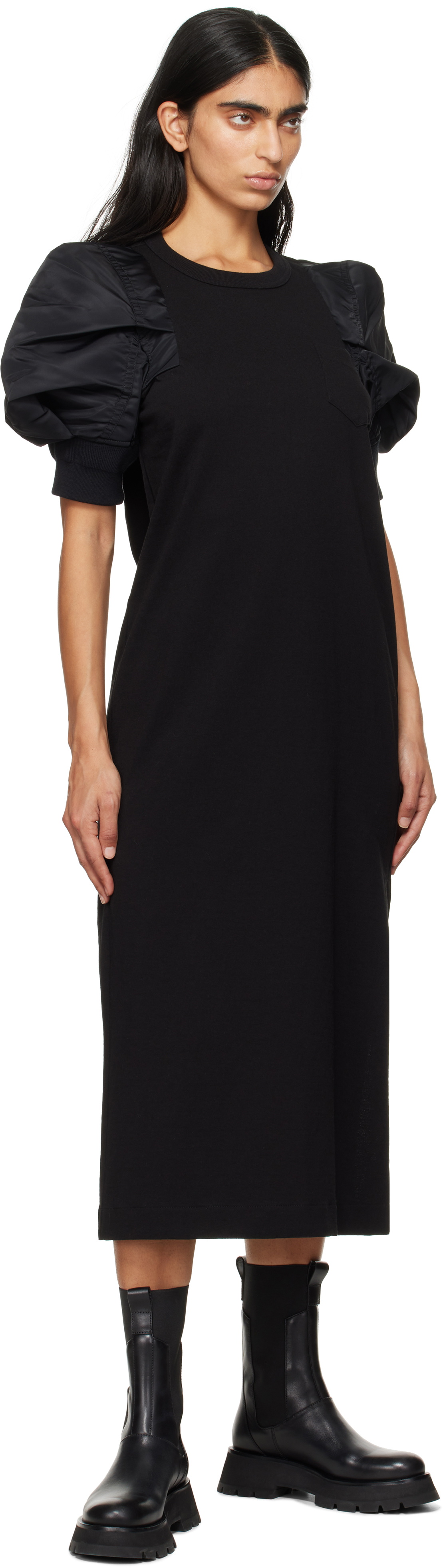 sacai Black Nylon Twill & Cotton Jersey Maxi Dress Sacai sacai Black Nylon Twill & Cotton Jersey Maxi Dress Sacai