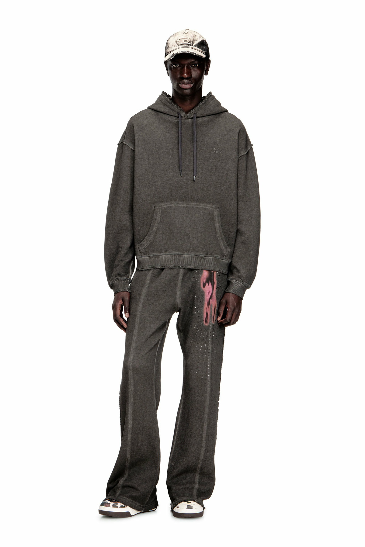 Diesel Hoodie with print and studs - Sweaters Mens in Grey