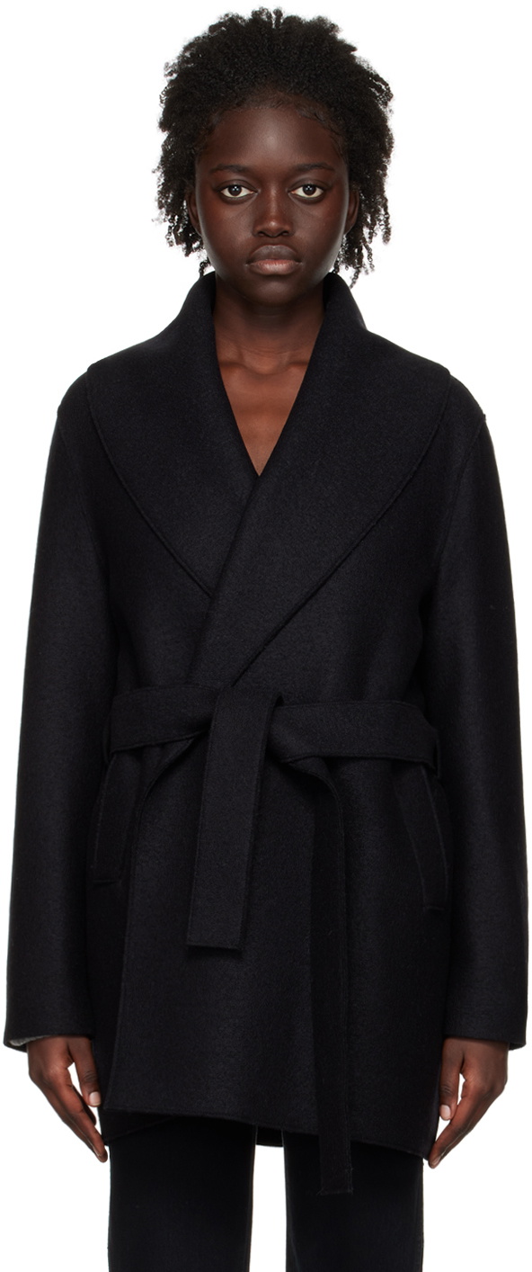 Harris Wharf London Black Shawl Coat Harris Wharf London