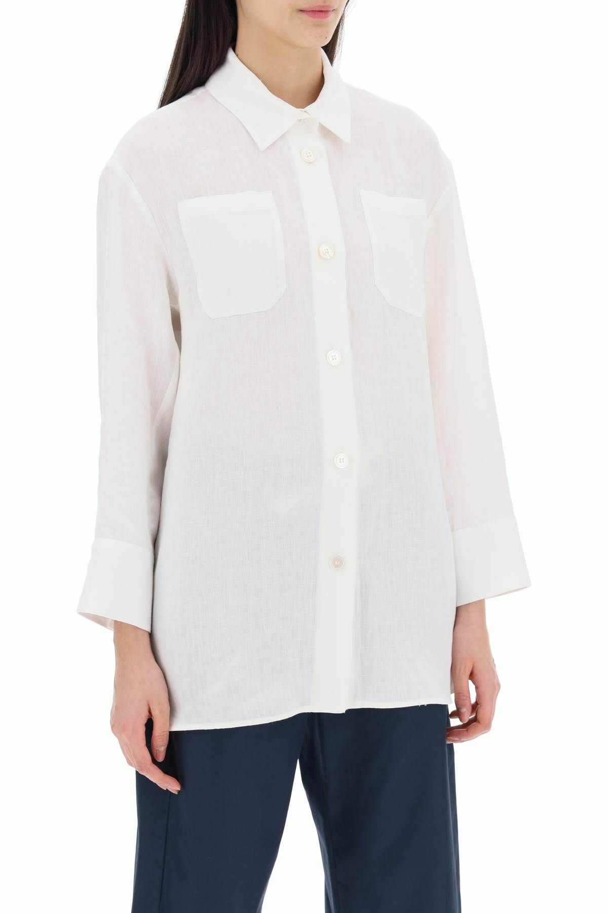 S MAX MARA daria linen shirt with three-quarter sleeves White S