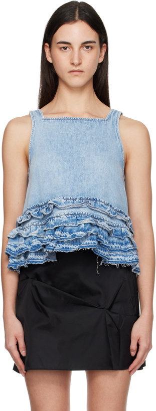 Photo: GANNI Blue Frill Denim Tank Top