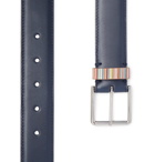 Paul Smith - 3cm Navy Stripe-Trimmed Leather Belt - Navy