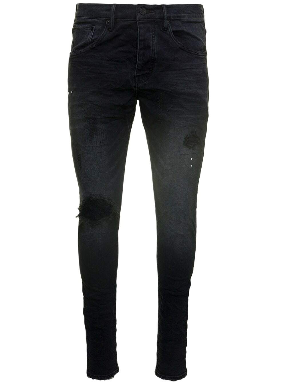 Purple Brand Black Five-pocket Style Jeans With Rips Detail In Stretch Cotton Denim Man