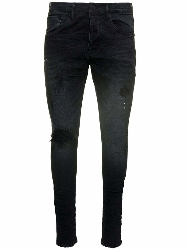 Photo: Purple Brand Black Five-pocket Style Jeans With Rips Detail In Stretch Cotton Denim Man