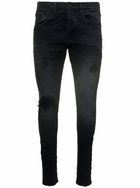 Purple Brand Black Five-pocket Style Jeans With Rips Detail In Stretch Cotton Denim Man