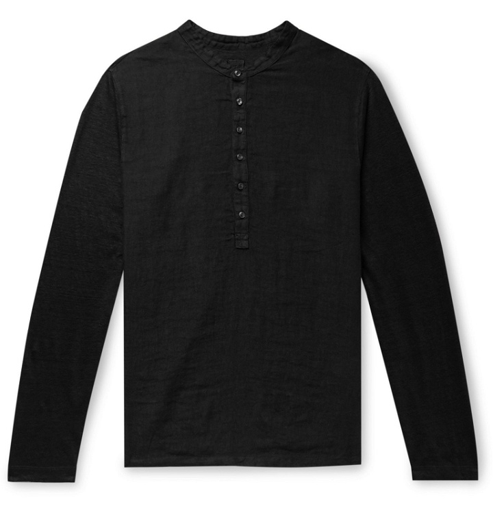 Photo: 120% - Linen Henley T-Shirt - Black