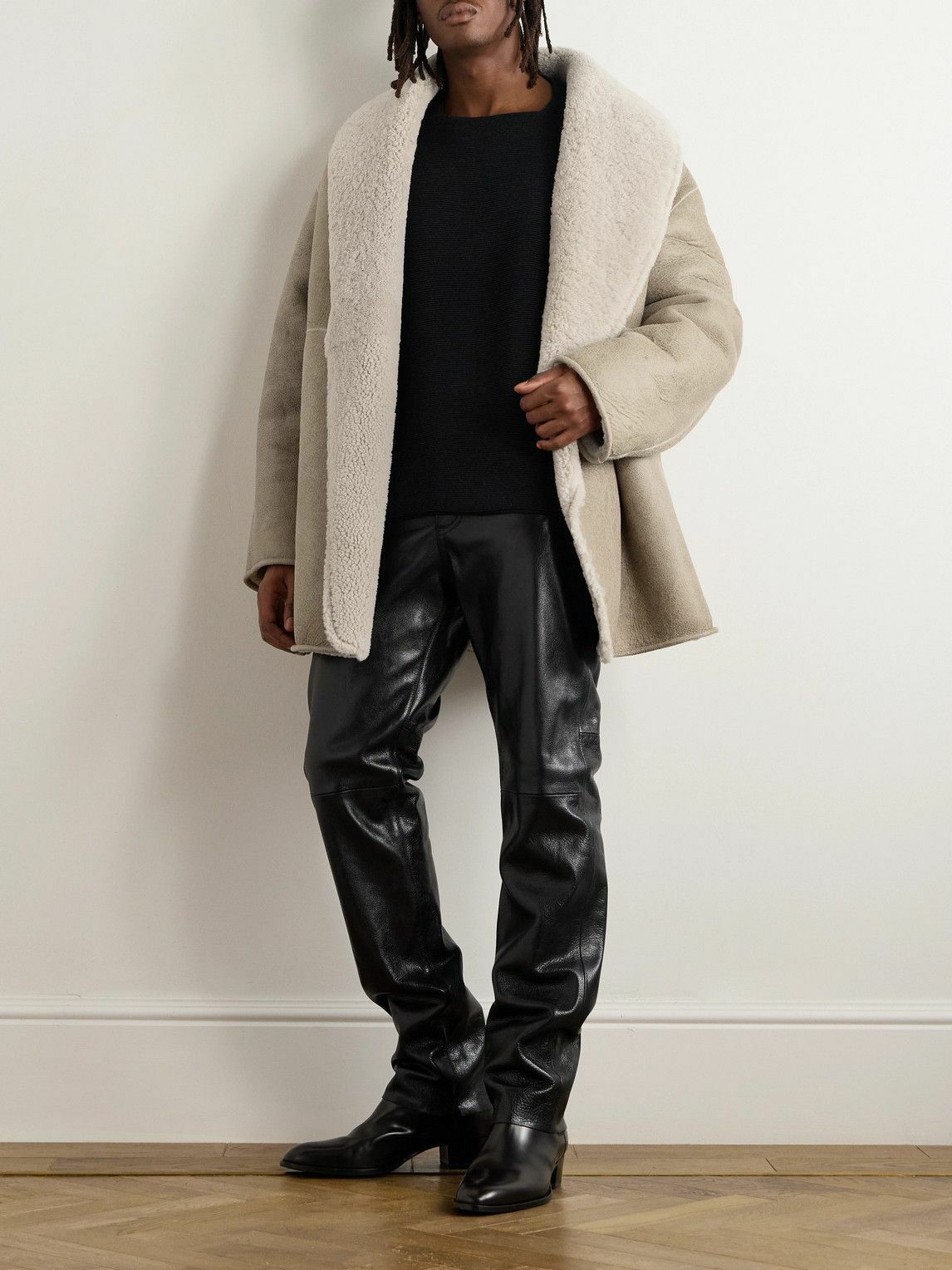Fear of God - Logo-Appliquéd Shawl-Collar Shearling Jacket - Neutrals