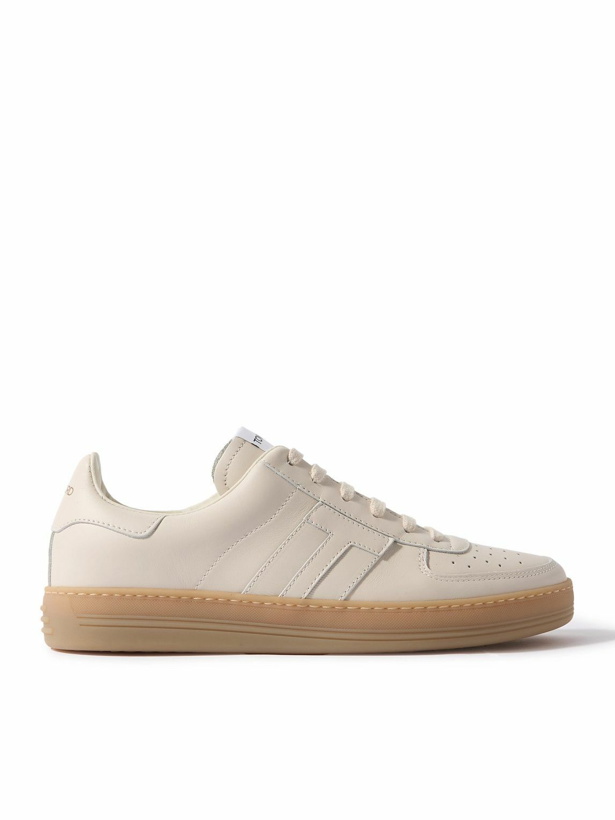 Photo: TOM FORD - Logo-Appliquéd Leather Sneakers - Neutrals
