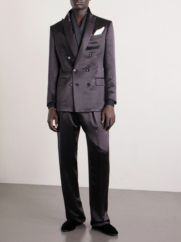 Photo: TOM FORD - Straight-Leg Pleated Polka-Dot Satin Tuxedo Trousers - Brown