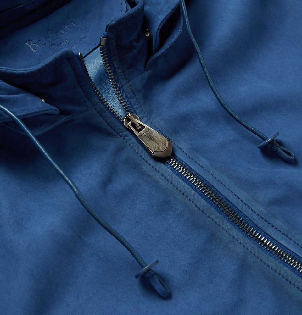 Berluti - Leather Hooded Bomber Jacket - Men - Blue Berluti