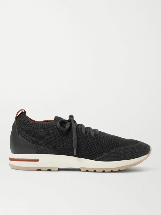 Photo: Loro Piana - 360 Flexy Walk Leather-Trimmed Knitted Wish Wool Sneakers - Gray