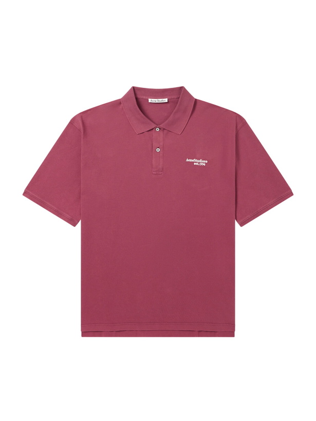 Photo: Acne Studios - Egnes Logo-Embroidered Cotton Piqué Polo Shirt - Burgundy