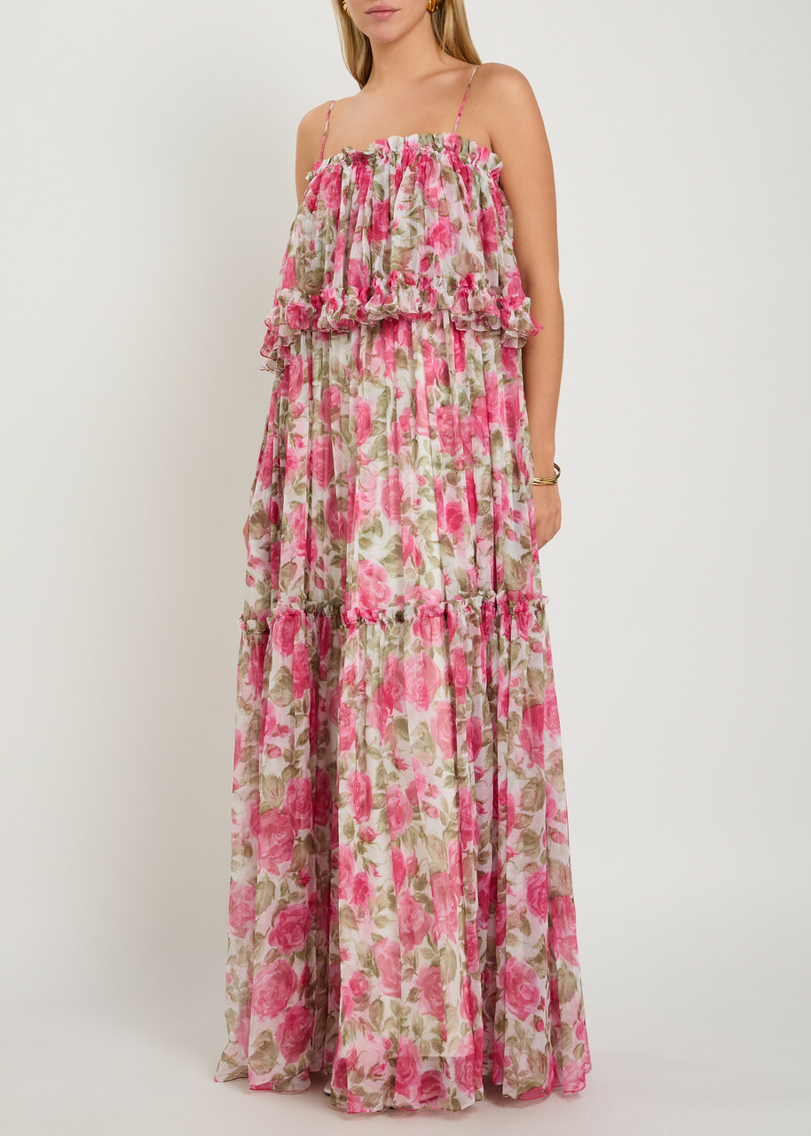 Chloe Floral Print Ruffled Silk-chiffon Maxi Dress Pink