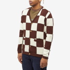 Checks Downtown Men's Checkerboard Cardigan in Brown And Cream