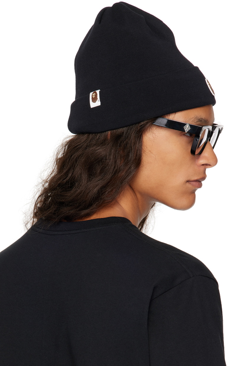 BAPE Black Silicon Ape Head Knit Beanie A Bathing Ape