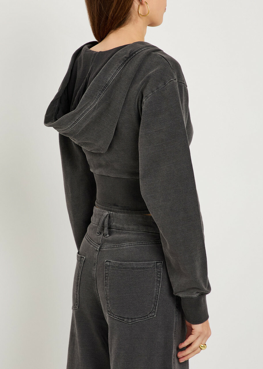 Good American Jeanius Cropped Hooded Cotton Sweatshirt Black