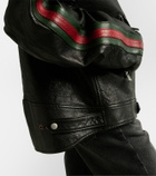 Gucci Web Stripe leather biker jacket
