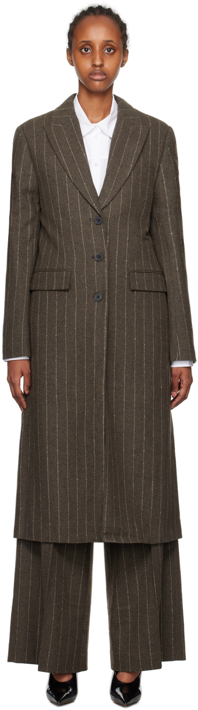 REMAIN Birger Christensen Brown Pinstripe Coat