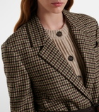 Brunello Cucinelli Belted checked wool and alpaca-blend jacket