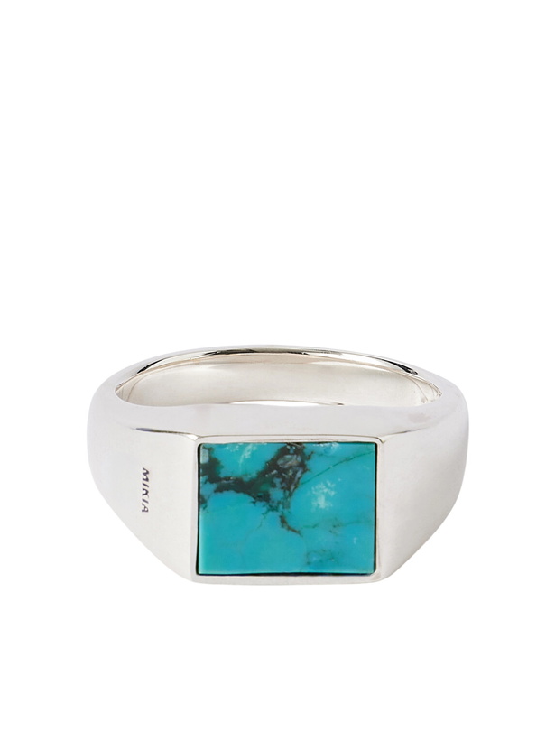 Photo: Mikia - Rectangle Sterling Silver Turquoise Ring - Blue
