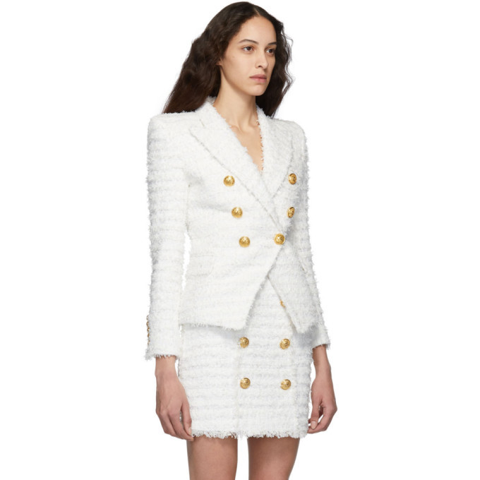 Tweed blazer Balmain White size 36 FR in Tweed - 34154860