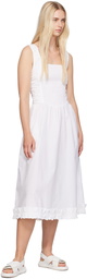 GANNI White Shirred Midi Dress