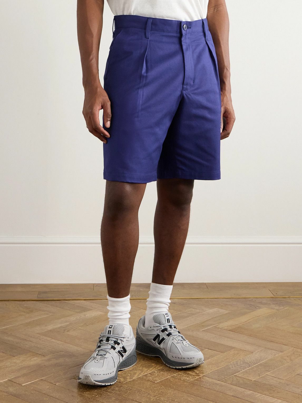 WTAPS - Straight-Leg Pleated Cotton-Twill Shorts - Blue