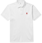 AMI PARIS - Logo-Embroidered Cotton-Piqué Polo Shirt - White