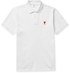 AMI PARIS - Logo-Embroidered Cotton-Piqué Polo Shirt - White