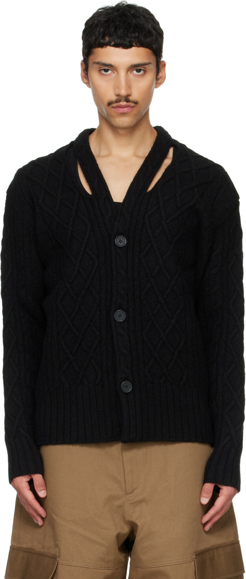 Simone Rocha Black Cable Knit Slash Cardigan Simone Rocha