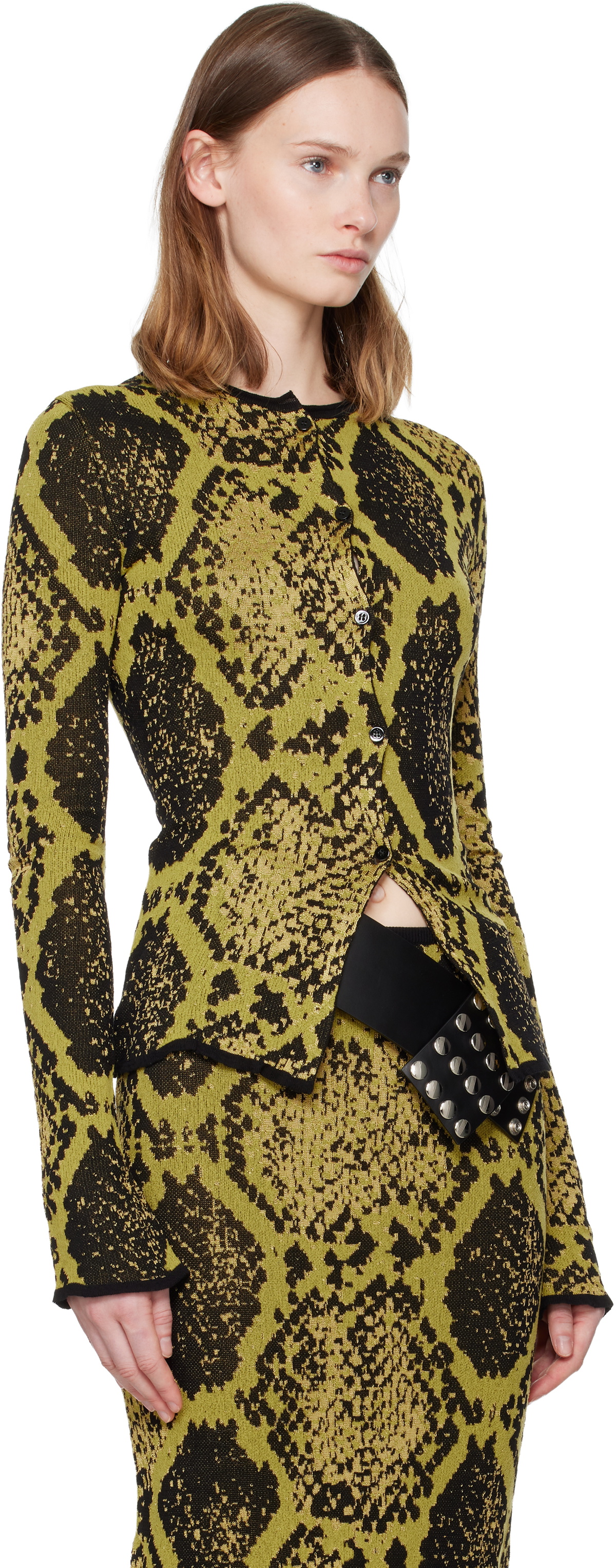 The Attico Yellow & Black Python Jacquard Cardigan