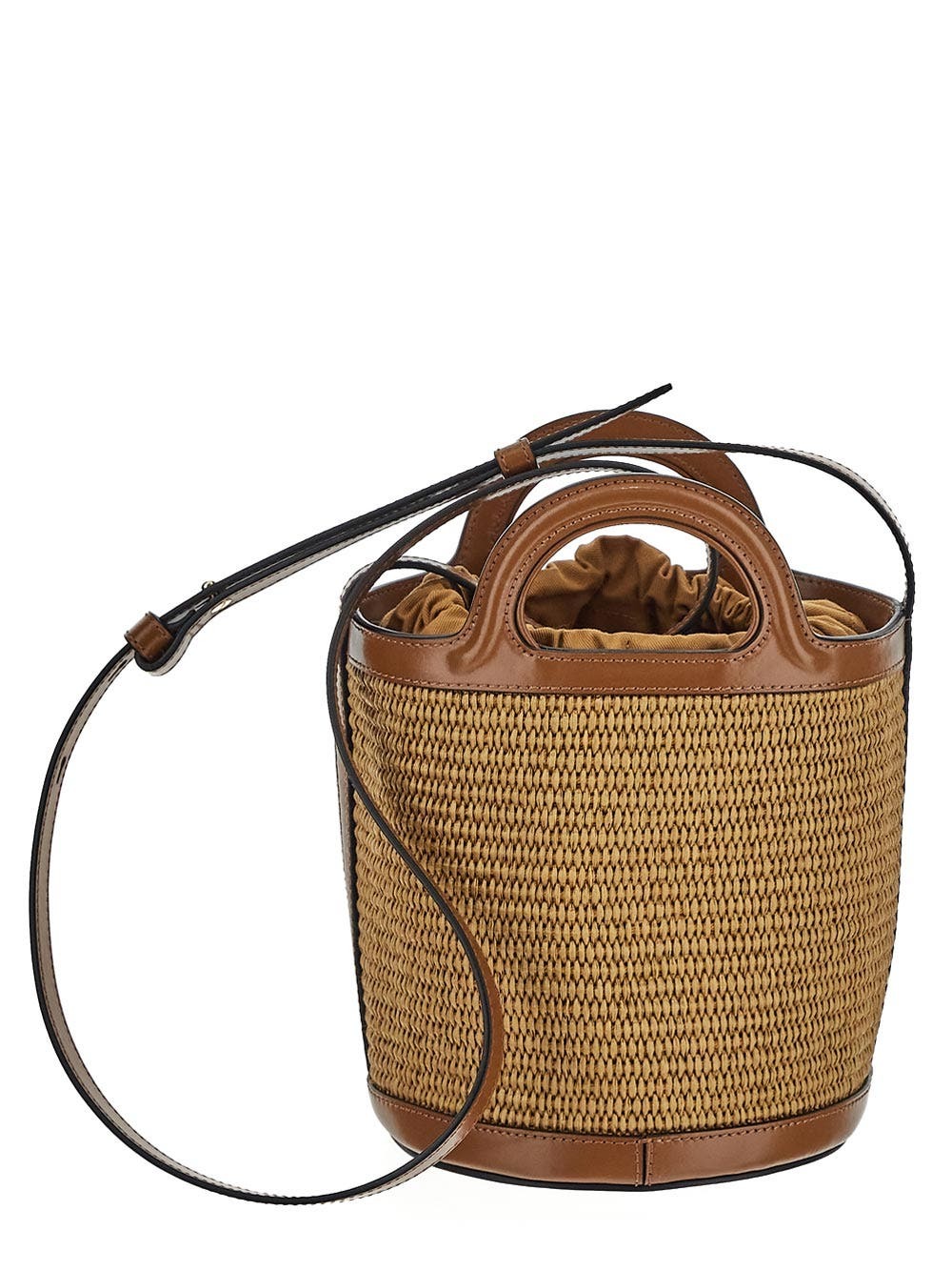 ハンドバッグ Marni Tropicalia Small Bucket Bag In Brown Leather Tropicalia Small Bucket Bag in brown leather and raffia