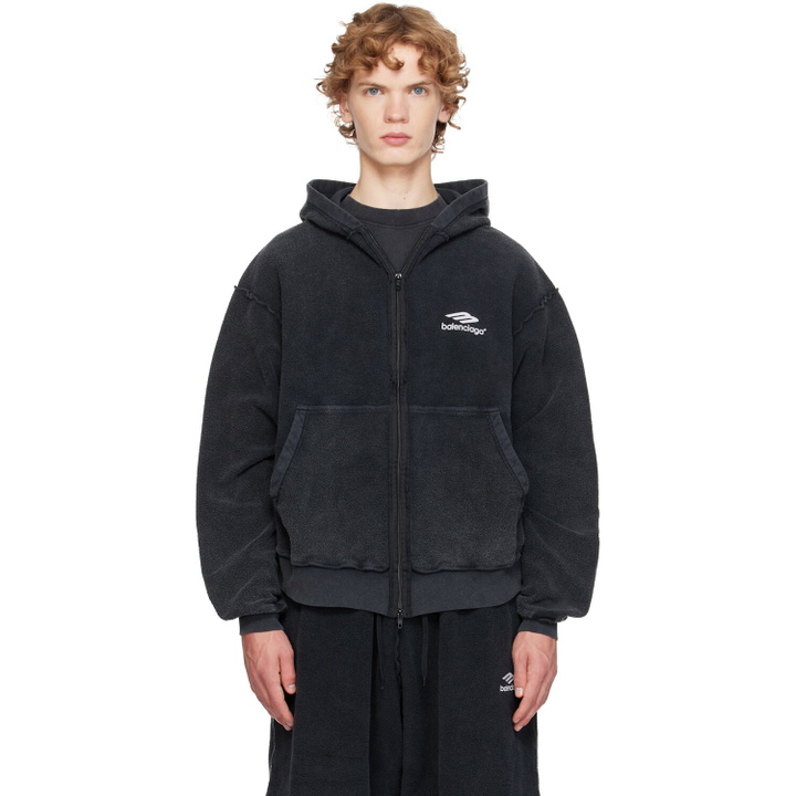 Photo: Balenciaga Black 3B Sports Icon Inside-Out Zip-Up Hoodie
