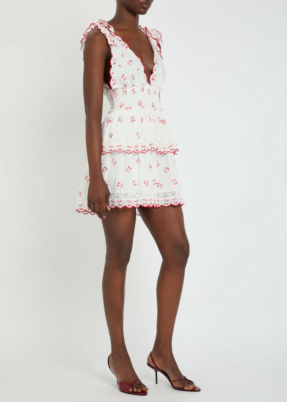 Loveshackfancy Soira Embroidered Cotton Mini Dress White And Pink