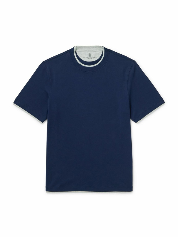 Photo: Brunello Cucinelli - Layered Cotton-Jersey T-Shirt - Blue