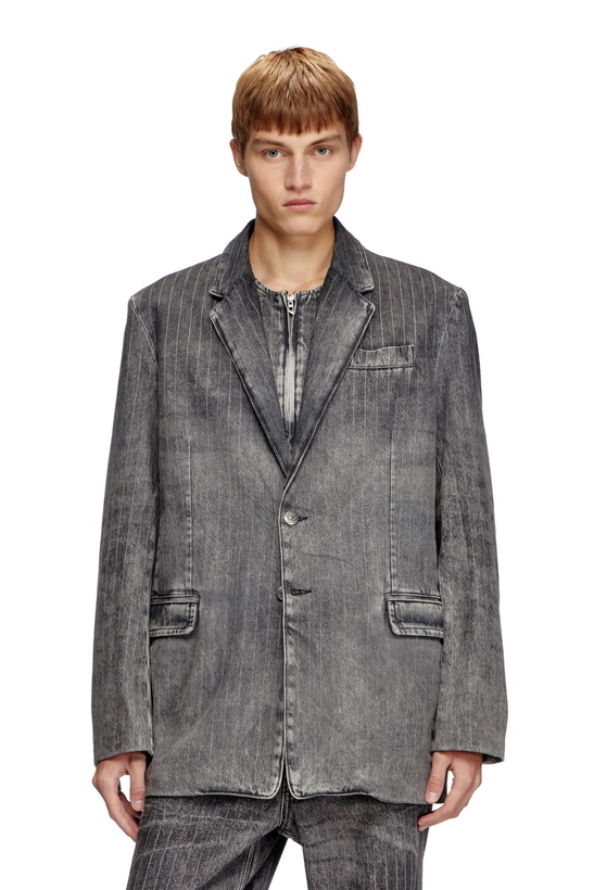 Photo: Diesel Blazer in tailoring pinstripe denim - Denim Jackets - Unisex - Black