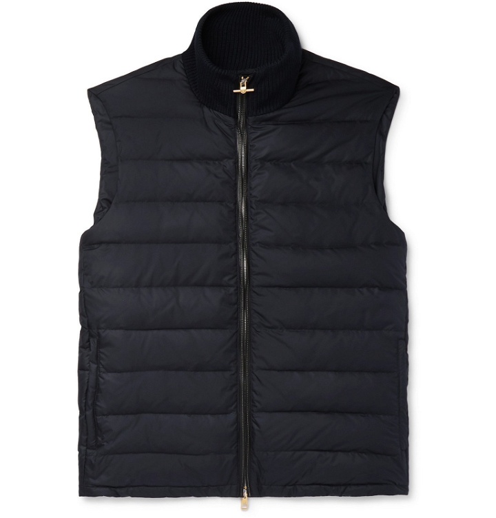 Photo: Dunhill - Leather-Trimmed Quilted Shell Down Gilet - Blue