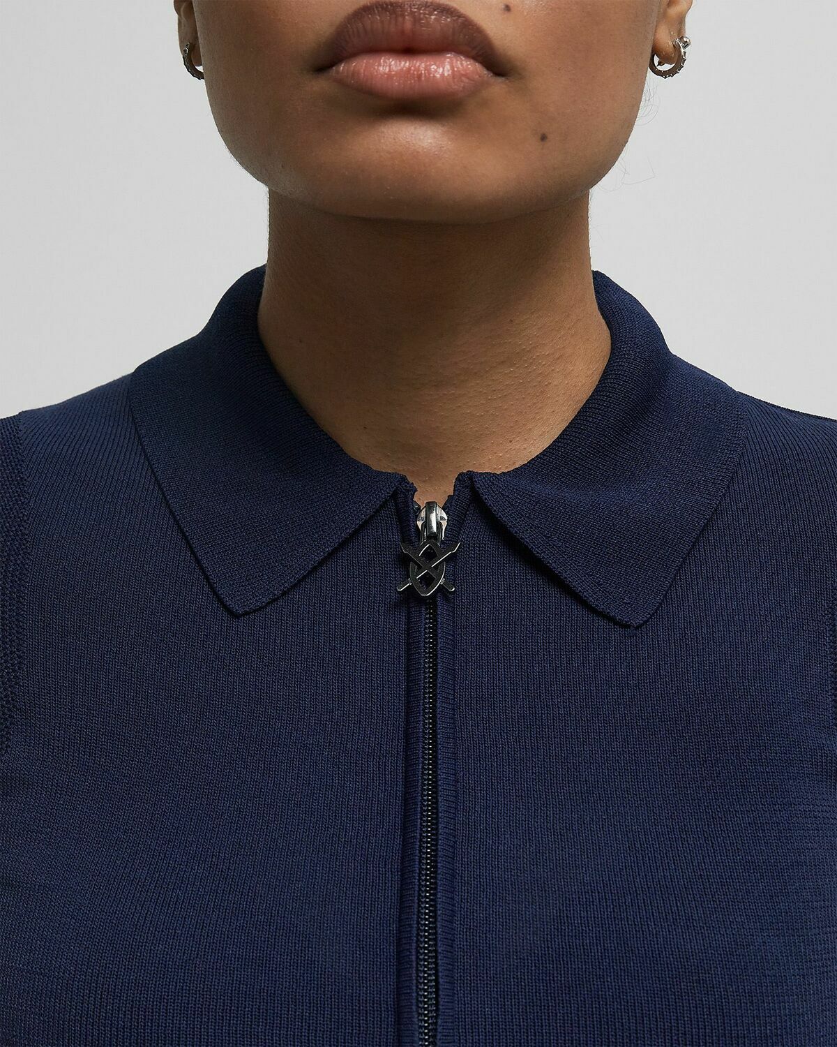 Daily Paper Zip knit polo ls Blue Womens Top