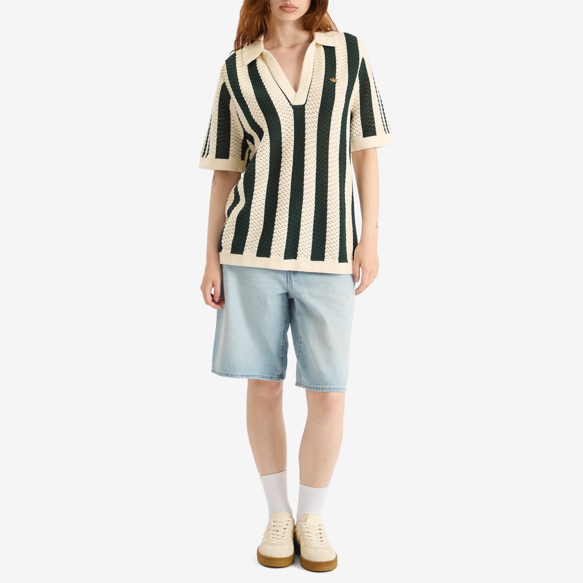 Adidas Women's x Clot Knitted Polo Shirt in Green Night/Cream White